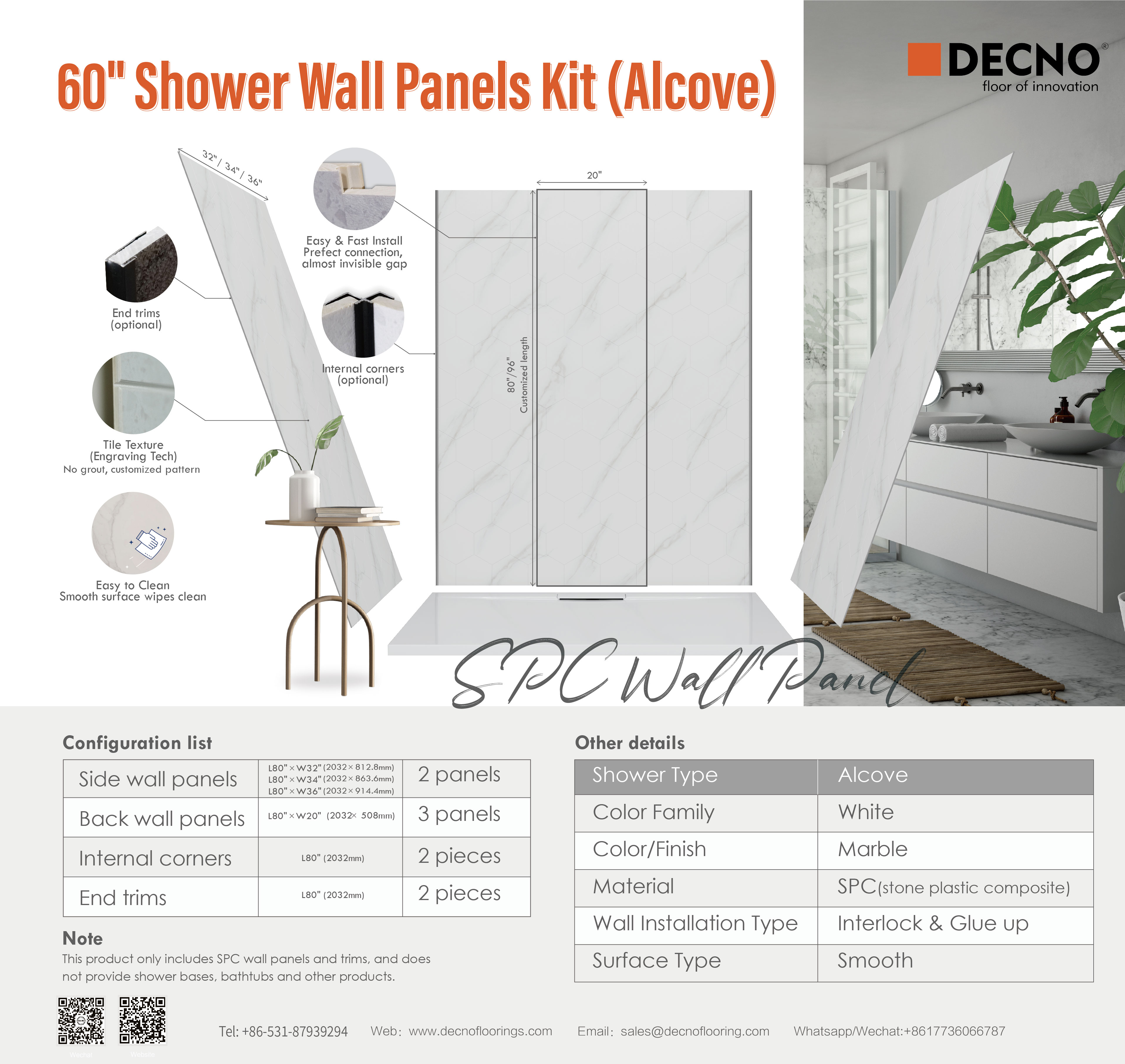 SPC Shower Wall Panel, Bathtub Walls